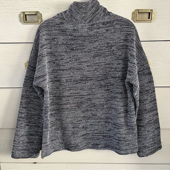 Madewell Women’s Mockneck Pullover Top Blue and White Comfy Size Large - Picture 6 of 8